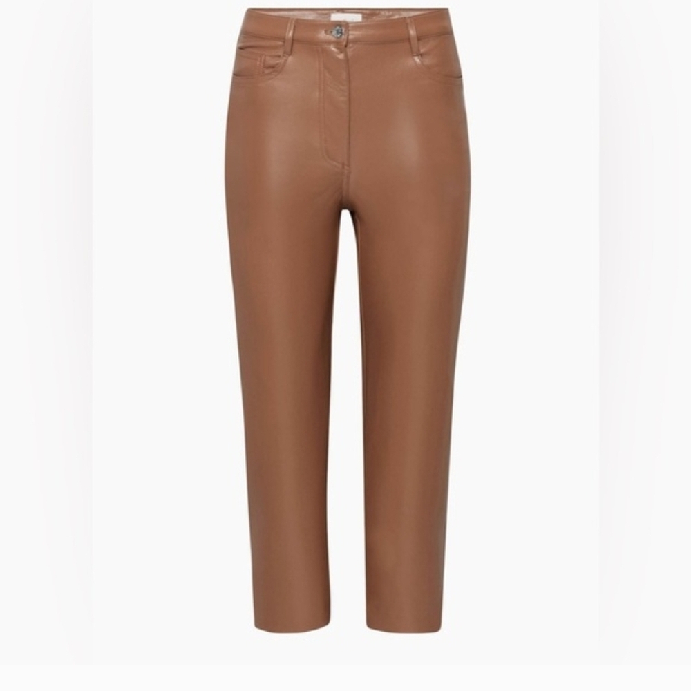 Aritzia Wilfred The Melina Brown Faux Leather Cropped High Rise Pants LIKE NEW 4